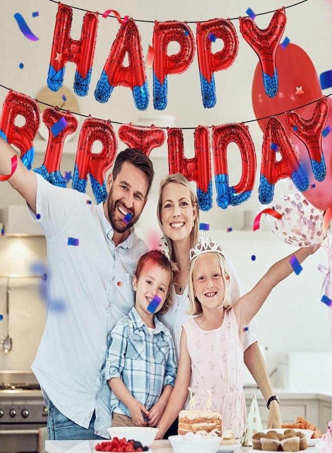 Atpata Funky Blue Red Spider Web Theme Happy Birthday Foil Balloons Set | Alphabet Letters for Superhero Party Decorations Comic Cartoon Theme Kids Birthday Halloween Decor Supplies - Image 5